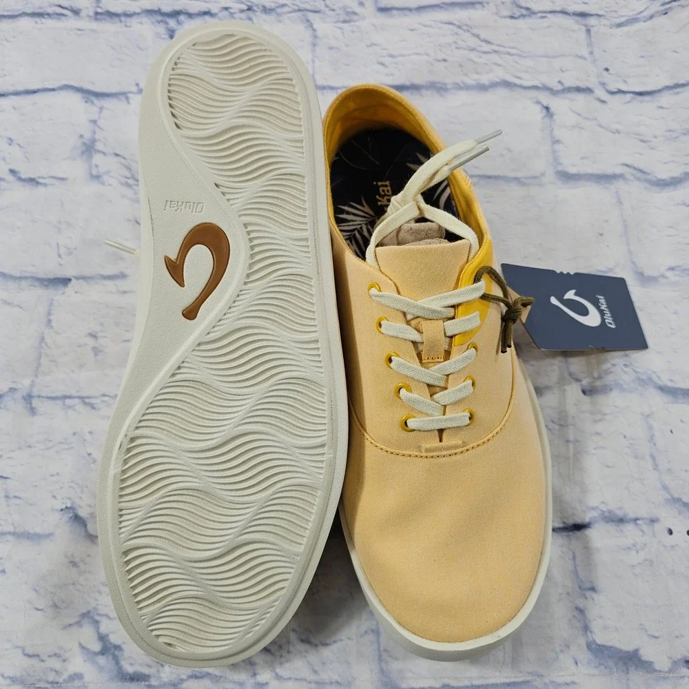 OluKai Tradewind Canvas Sneakers Mens 10 Yellow Island Breathable Lace Up Shoes